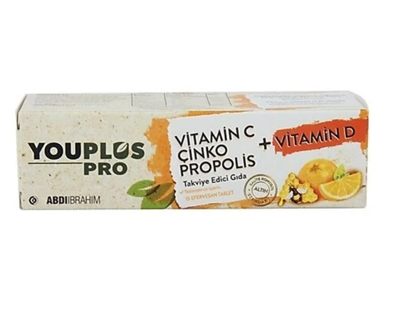 YouPlus Pro Vitamin C Çinko Propolis + Vitamin D 15 Efervesan Tablet