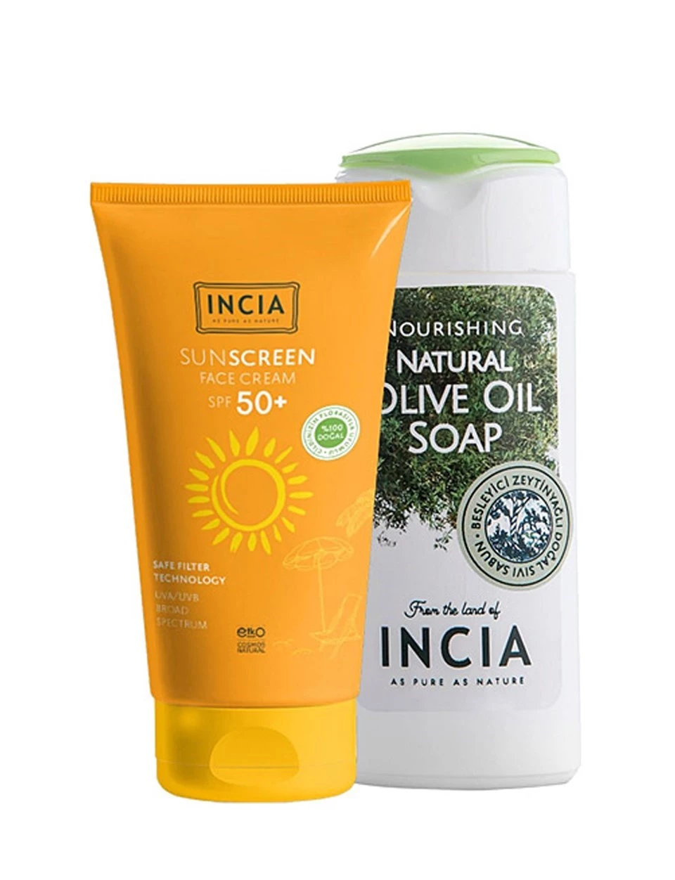 Incia SunScreen Yüz İçin Güneş Kremi 50 SPF 50 ml | El ve Vücut Sabunu 50 ml Hediye