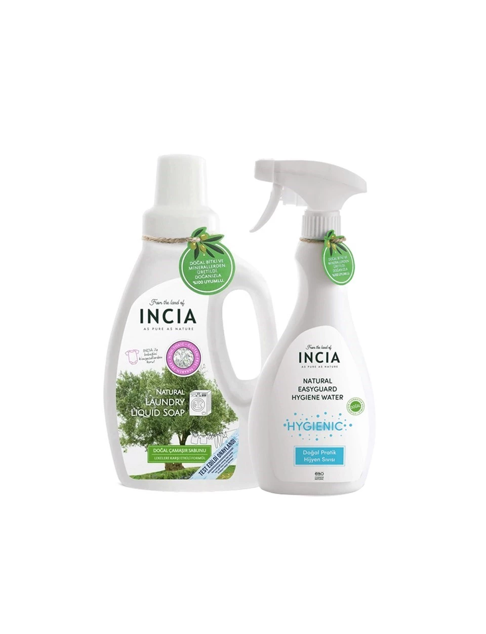 Incia Doğal Çamaşır Makinesi Sabunu 750 ml + Doğal Pratik Hijyen Sıvısı 500 ml