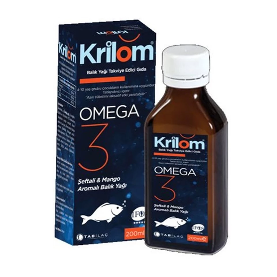 Krilom Omega 3 Mango ve Şeftali Aromalı Balık Yağı 200 ml