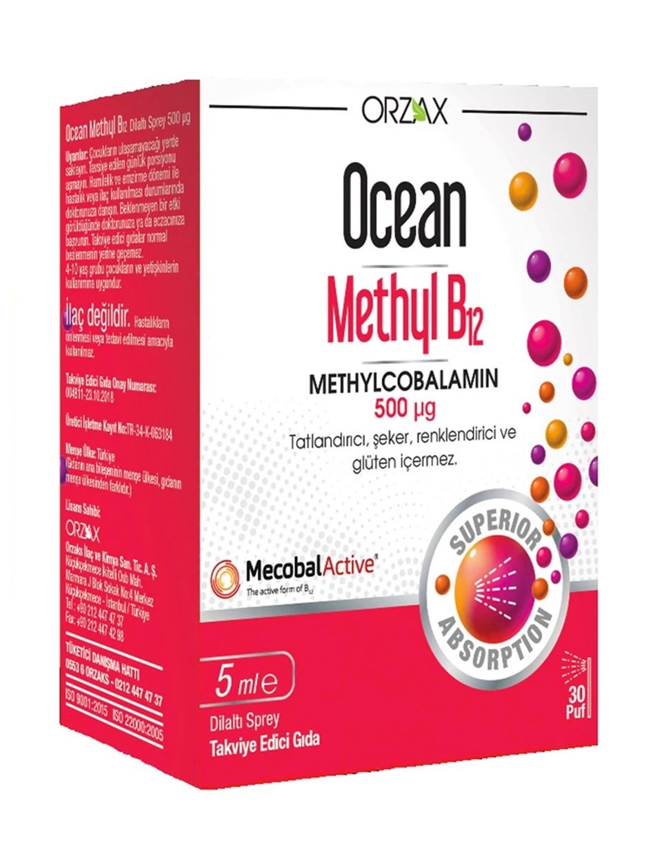Ocean Methyl B12 500mcg Dil Altı Spreyi 5ml