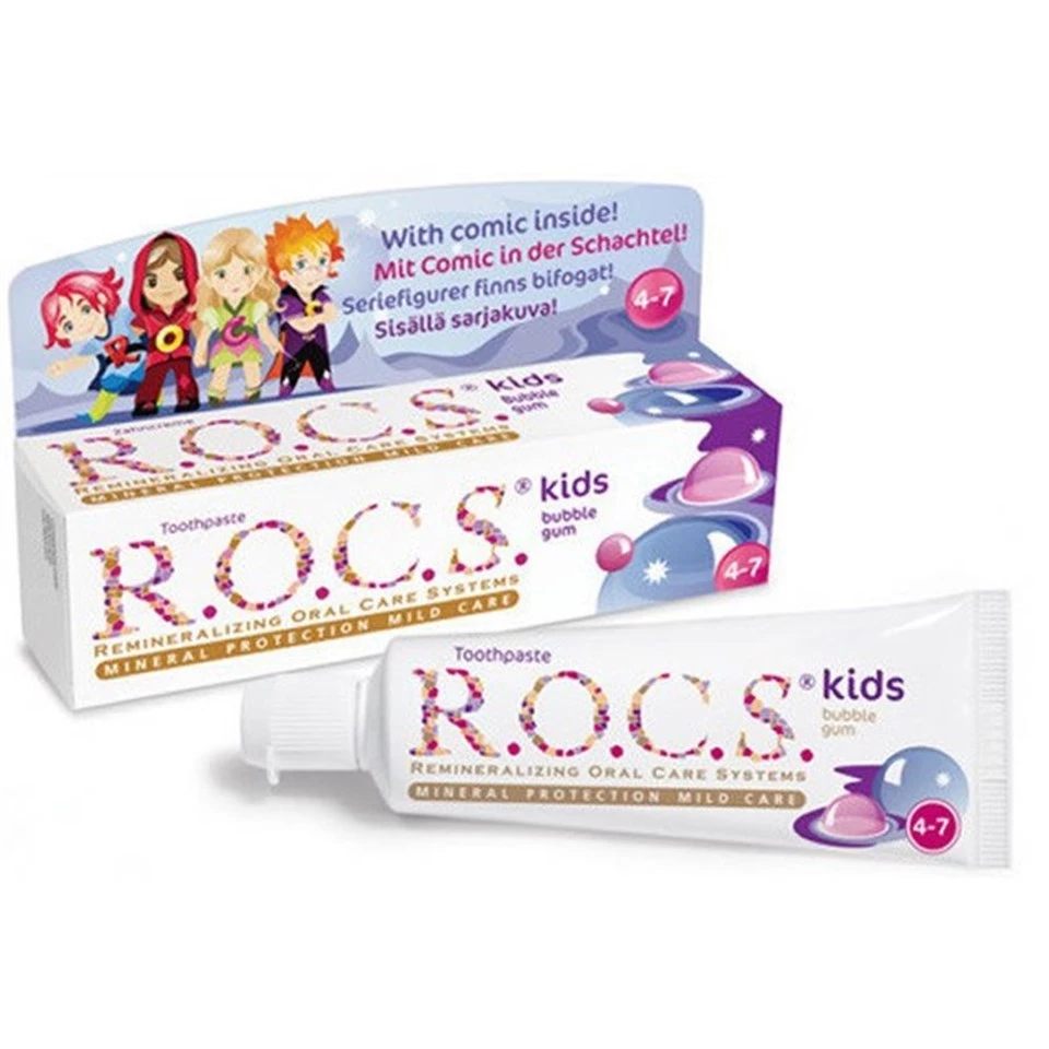 ROCS Kids 4-7 Yaş Meyveli Çocuk Diş Macunu (Balon Sakızı) 35 ml