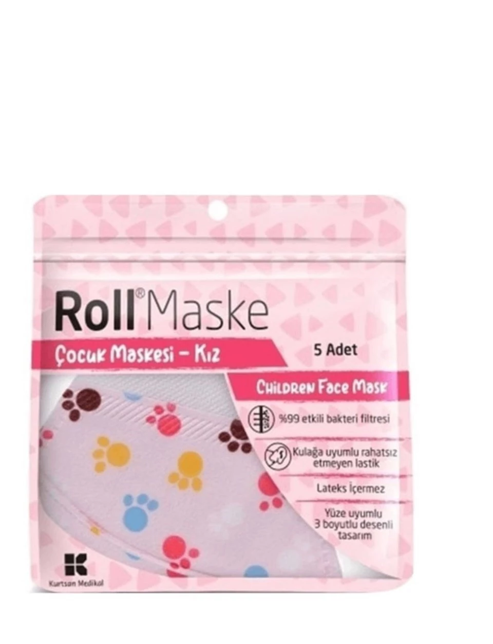 Roll Çocuk Maskesi - Kız 5'li Paket