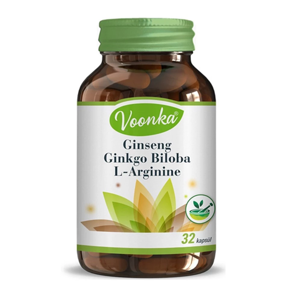 Voonka Ginseng, Ginkgo ve L-Arjinin İçeren Takviye Edici Gıda 32 kapsül
